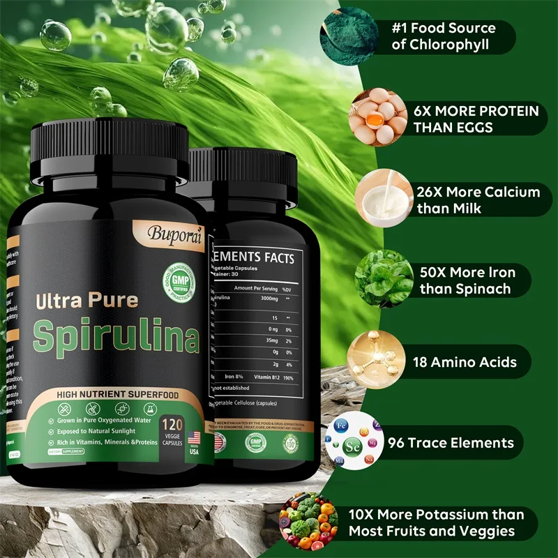 Organic Spirulina Detoxification Immune System Cardiovascular Antioxidant Improve Digestive Health