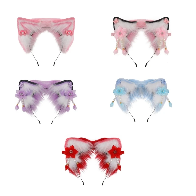 

Повязка на голову в форме ушей мультяшной лисы для взрослых с бантом/цветком обруч для волос на Хэллоуин, Прямая поставка