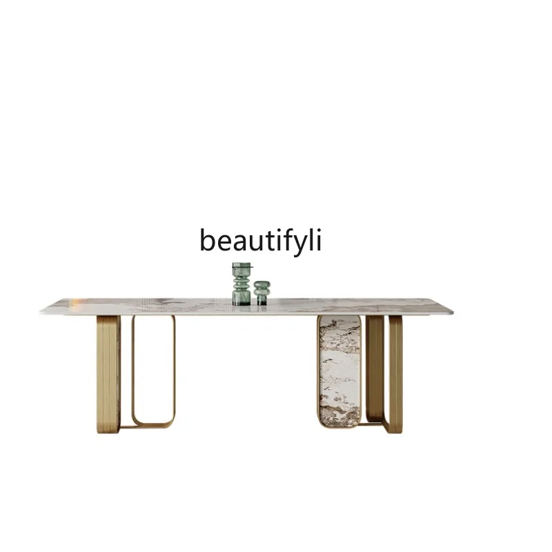 

Italian Light Luxury Stone Plate Dining Tables and Chairs Set Simple Modern Home Dining Table Rectangular Dining Table