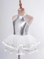 Robe Tutu de danse de Ballet pour filles, col licou, paillettes scintillantes, justaucorps de gymnastique, Costume de spectacle de danse Jazz latine moderne 3
