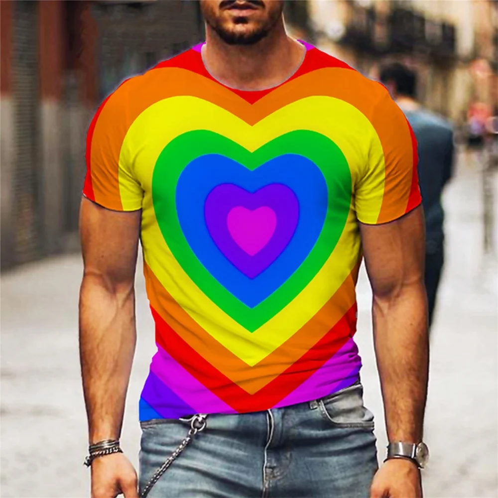 Fashion Rainbow T Shirt Heart Y2k T-Shirt Summer Short Sleeve Tops Lesbians Gays 3D Printed Harajuku Tees Tops Unisex Clothing 2