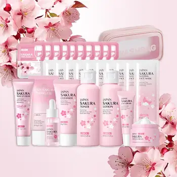 Sakura Skincare Set, 29pcs/set Deep Cleansing & Moisturizing Skin Care Kit, Facial Skin Care Product for Women & Girls 1