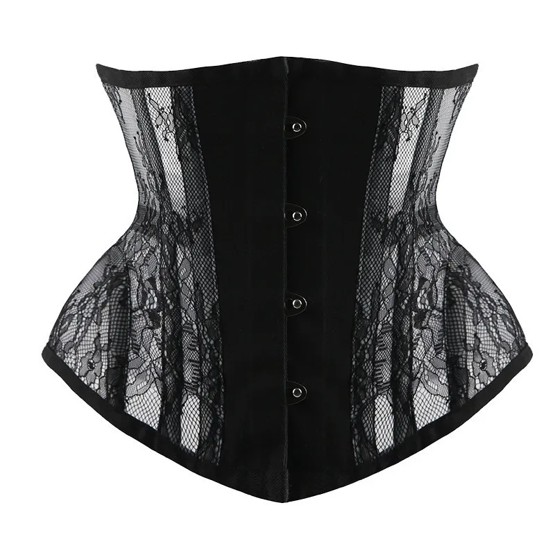 

Women Steel Bones Hourglass Waist Trainer Corset Slimming Body Shaper Corset Short Torso Satin Underbust Lace-up Bustiers Corset