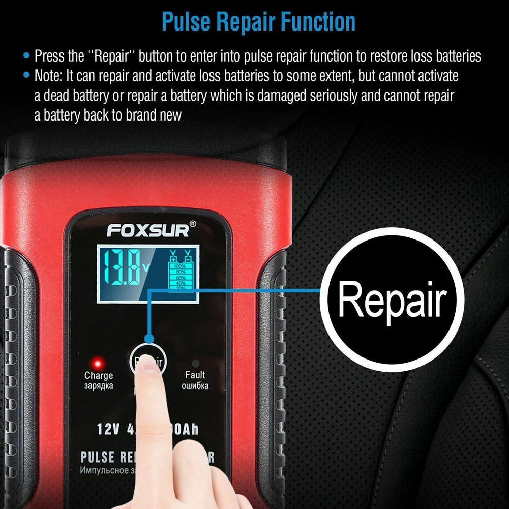 Portable Auto Power Supply LCD Display Car Battery Charger 12V 5A Pulse Repair Motorcycle SUV Truck Motorcycle ATV