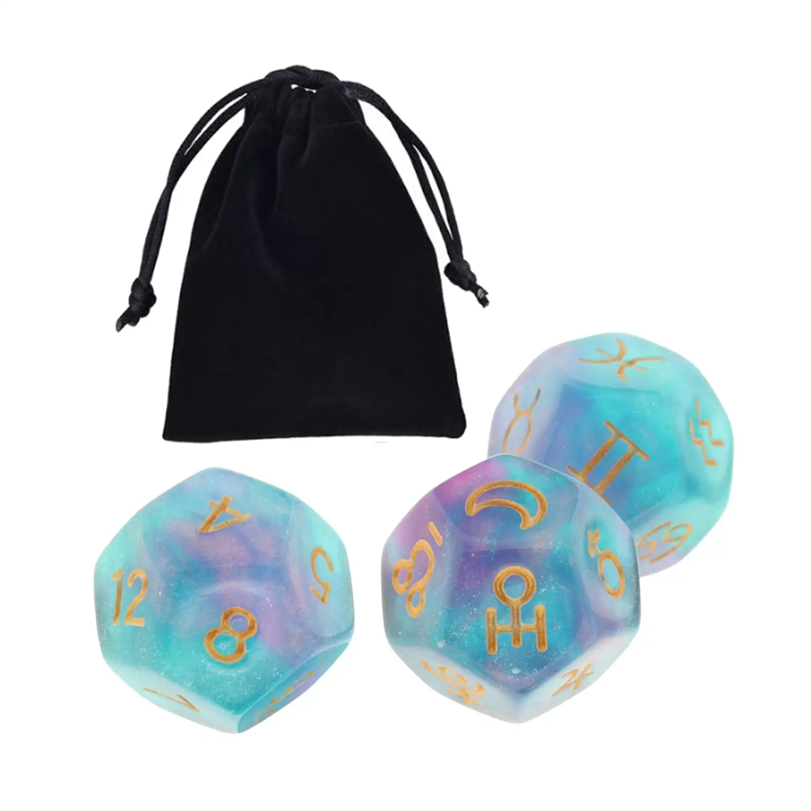 3PCS 12 Sided Astrology Signs Dice Magic Dice Witch Constellation Divination Toy Tarot Horoscope Astrology with Bag game dice dice set