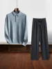 CHICUU Men 100% Cashmere Sweater Pants Suit Autumn Winter Polo Pullover Straight Pants Smart Casual Style Clothing Comfy Soft 3