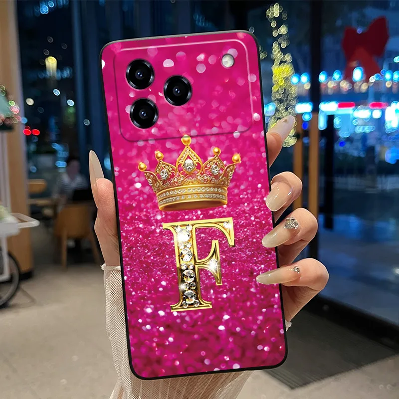Elegant Shockproof Soft Silicone Black Phone Case with Golden Crown Design