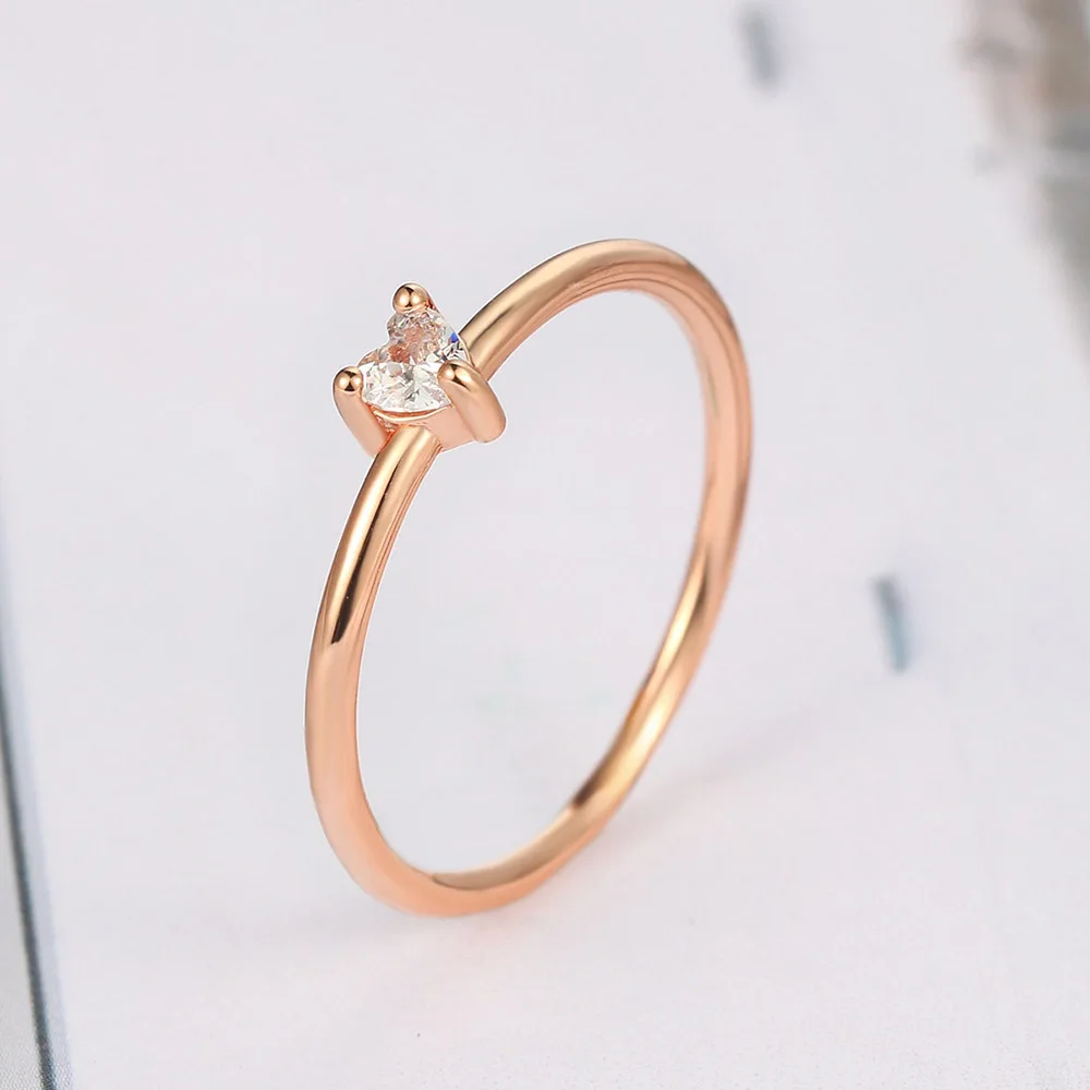 Doppelte faire Herzringe für Frauen, minimalistischer süßer Zirkonia, 3-farbig, dünner, zierlicher Fingerring, Party-Geschenk, Modeschmuck, KBR014 – Detail 6
