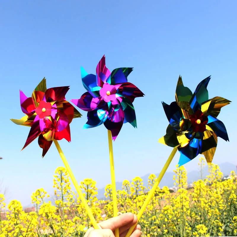 100Pcs Plastic Windmill Rainbow Pinwheel Wind Spinner Garden Yard Lawn Party DIY Decor Set Kids Outdoor Toys Gifts Random Color