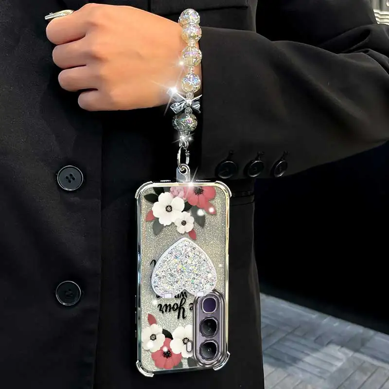 3-Piece Simple Flowers Phone Case Set with Lanyard and Stand