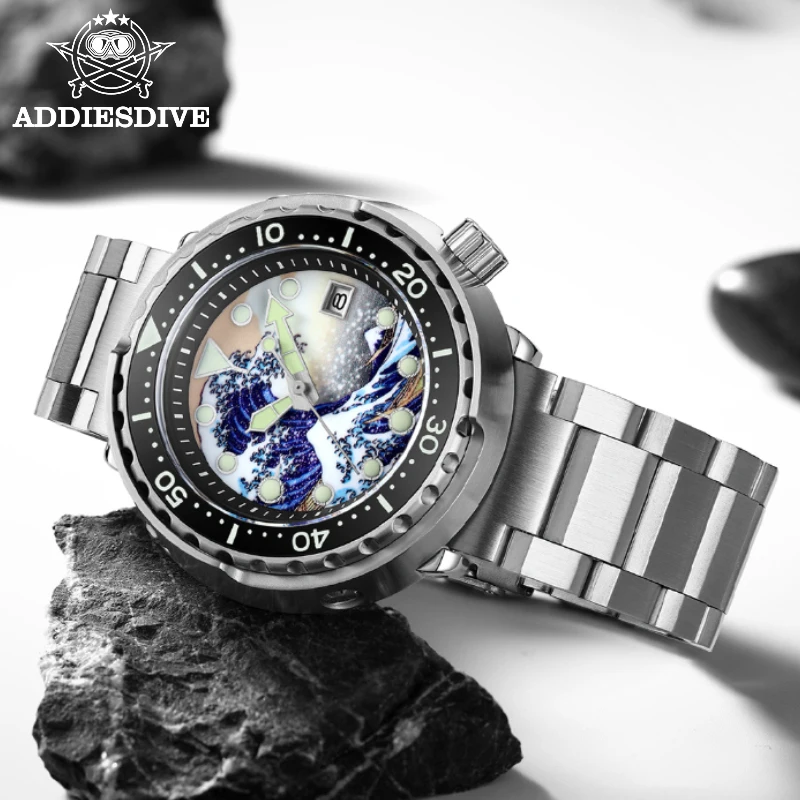 ADDIESDIVE NEW NH35 Surfing Tuna Automatic Watch For Men Ceramic Bezel 300m Waterproof Luxury Sapphire Glass BGW9 Super Luminous yelang v5 1 men s brand watch 44mm super diving 300m waterproof sw220 swiss h3 self luminous automatic mechanical diving watch