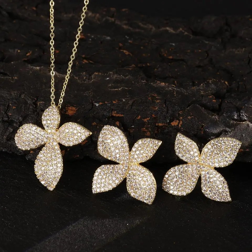 ZAKOL Blütenblatt Design Kupfer Micro-intarsien Zirkon Einfache Modische frauen Zwei-stück Set Temperament Elegante Schmuck Zubehör – Detail 8