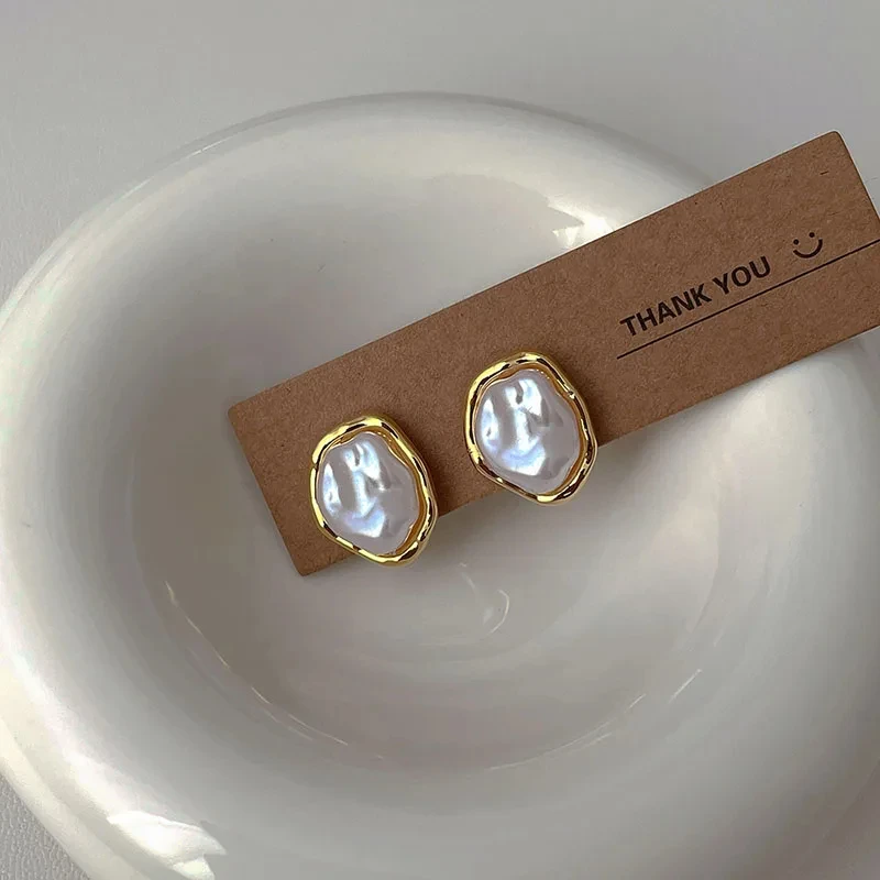 Boucles d'oreilles géométriques rondes irrégulières en perles métalliques pour femmes, Style minimaliste, personnalité, bijoux tendance, cadeau, 2024 1