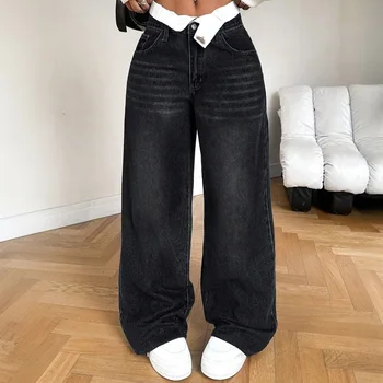 Y2k Jeans for Woman Low Rise Wide Leg Denim Pants Fashion Casual Style Loose Fit Trousers Trendy Vintage Design Comfort Wear 1