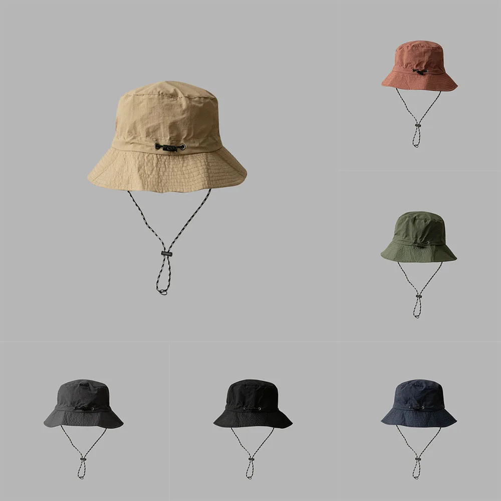 

Spring Summer Fisherman Hat Drawstring Bucket Hats Outdoors Climb Travel Sunshade Cap Waterproof Foldable Portable Casual Caps