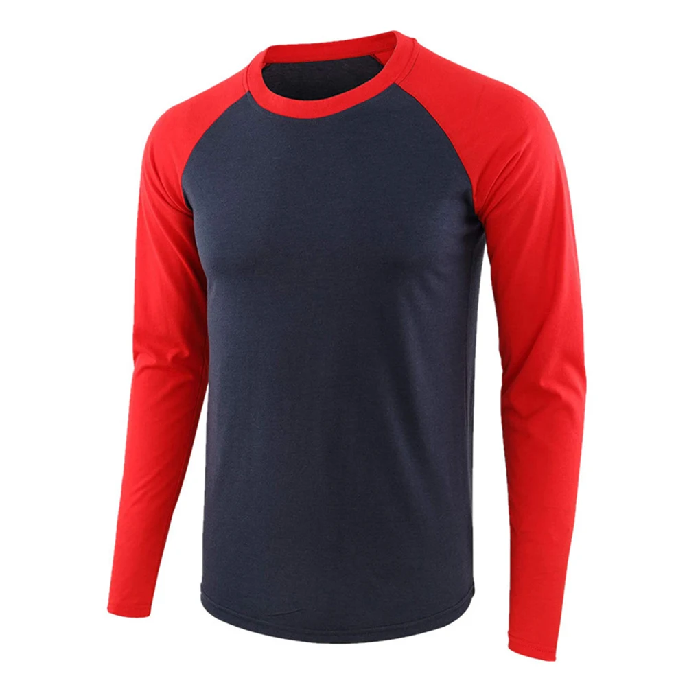 

Casual O Neck Slim Fit Muscle Long Sleeve Patchwork Fitness Tops T-Shirt For Men Breathable Soft T Shirts Tees Male Clothing