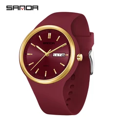 Fashion SANDA Women's Dual Calendar Quartz Wristwatch - Elegant & Casual Design (Red)