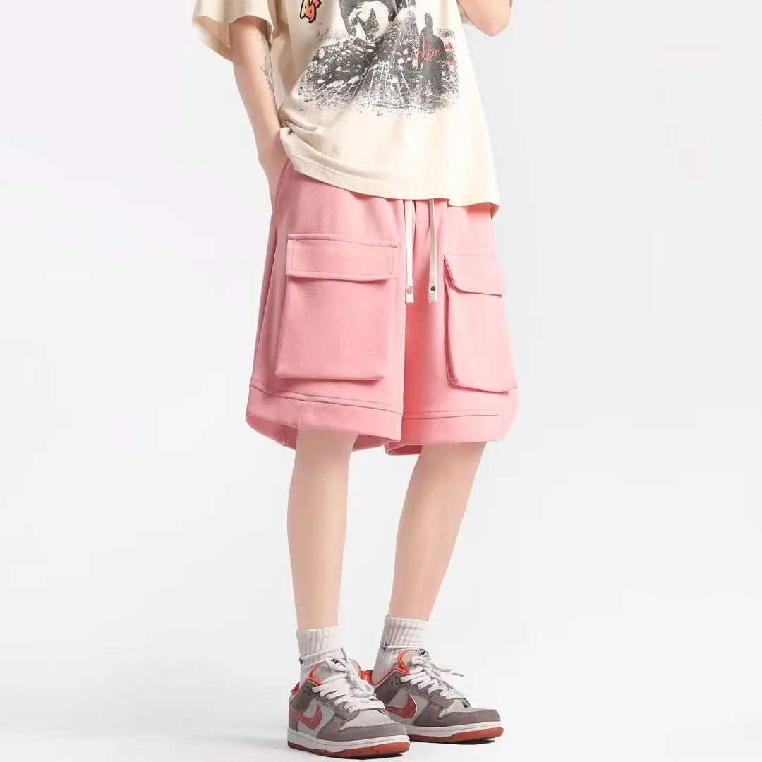 New Men's Loose Shorts Sweatpants High Quality Trendy High Street Pink Sports Short Pants Men's Clothing Hip Hop Shorts 6