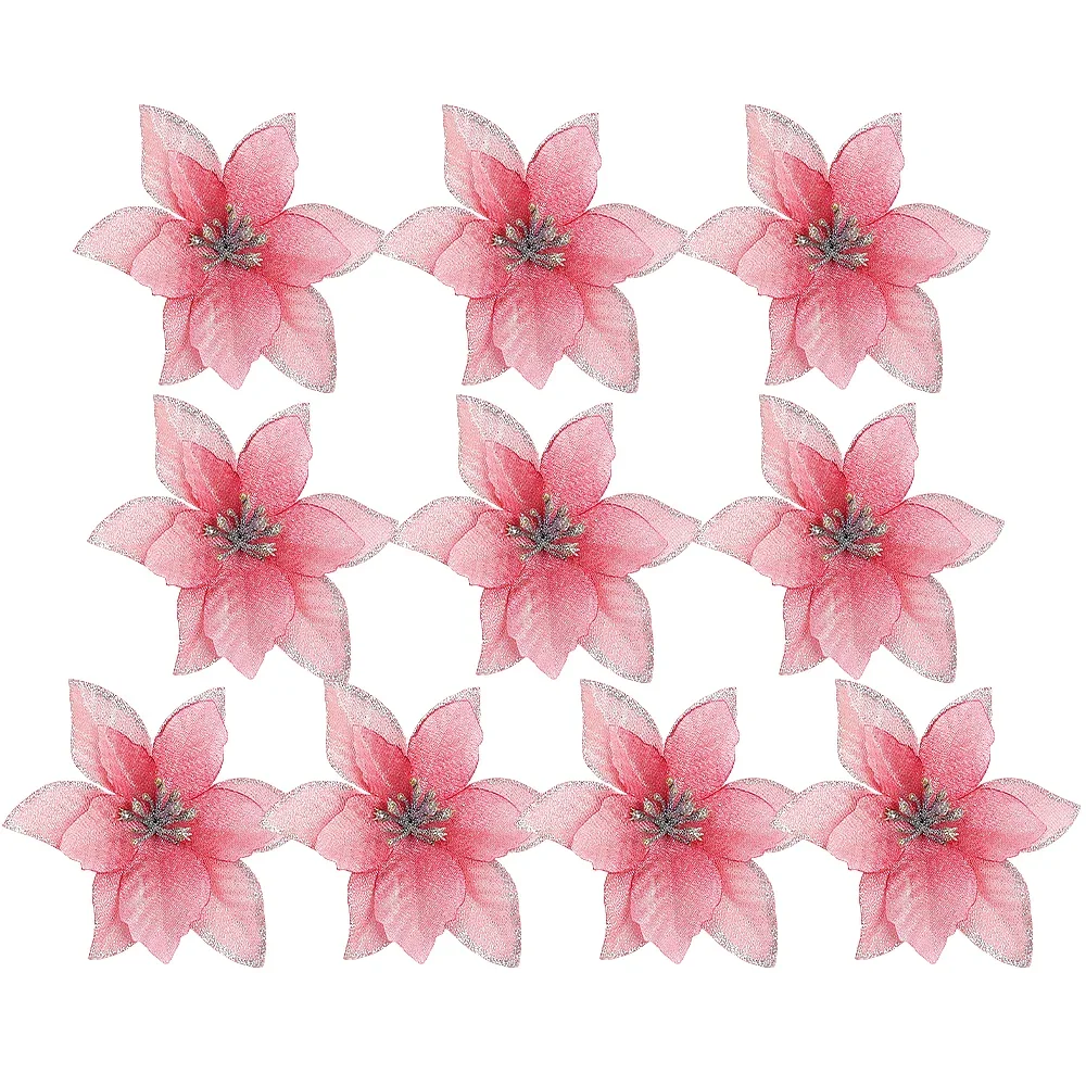 thumbnail image 1 of Artificial Glitter Xmas Flower Poinsettia Flower Head Christmas Tree Wreath Ornament Home Decoration Navidad New Year Decoration, 1 of 5