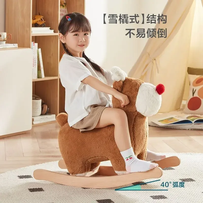 Living Room Animal Mount Sofa Bench Rocking Horse Baby Wooden Horse Solid Wood Frame Children's Rocking Chair