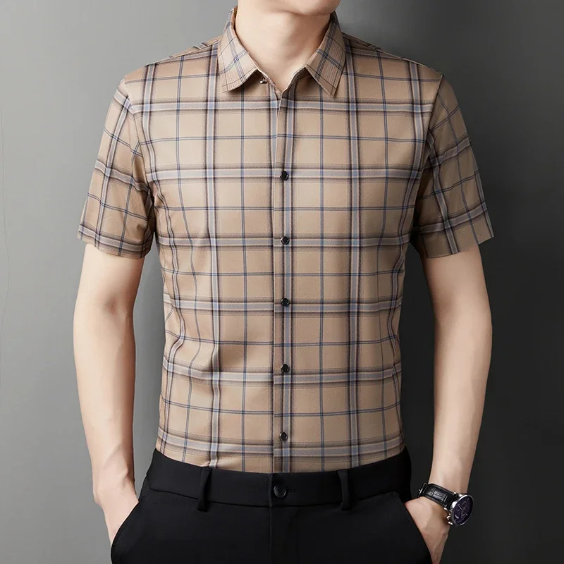 2024 Summer New Men's Business Casual Printed Short Sleeved Shirt Fashion Comfortable Wrinkle Resistant Top 4