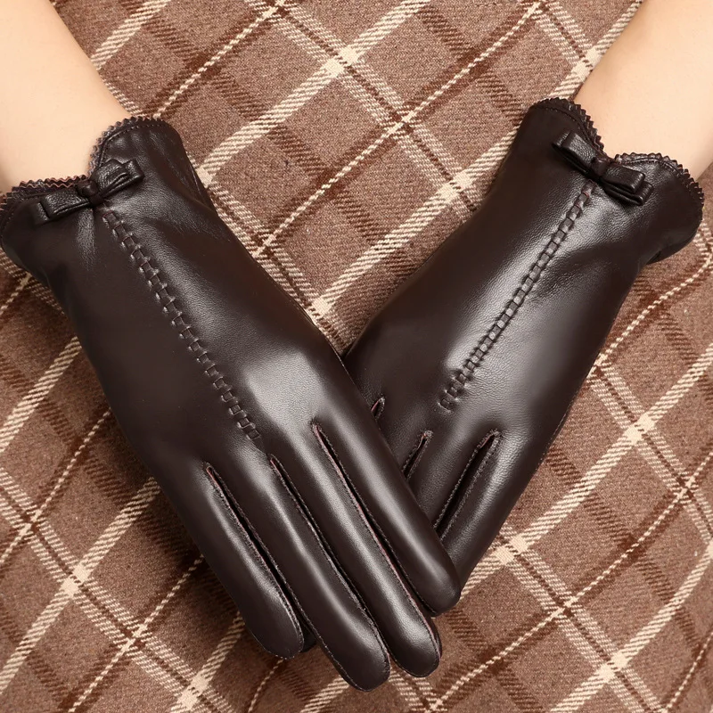 

Women's Genuine Leather Gloves Black Touch Screen Gloves Winter Warm Mittens Fashion Fall Winter Outdoor Driving Female Mittens