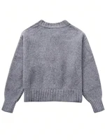 Lightweight & Warm Women's Casual Crew Neck Cardigan  Solid Color Fall Winter Fashion Chic Open Front Design with Chain Detai - Image 2