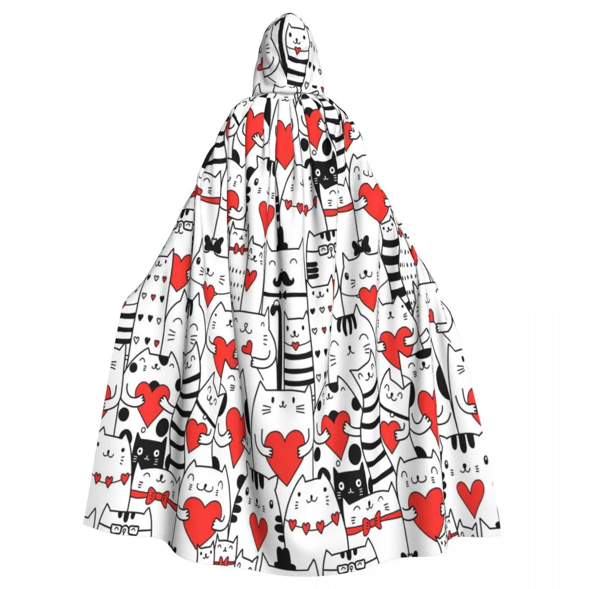 

Unisex Witch Party Reversible Hooded Adult Vampires Cape Cloak Black White Cats Holding Hearts