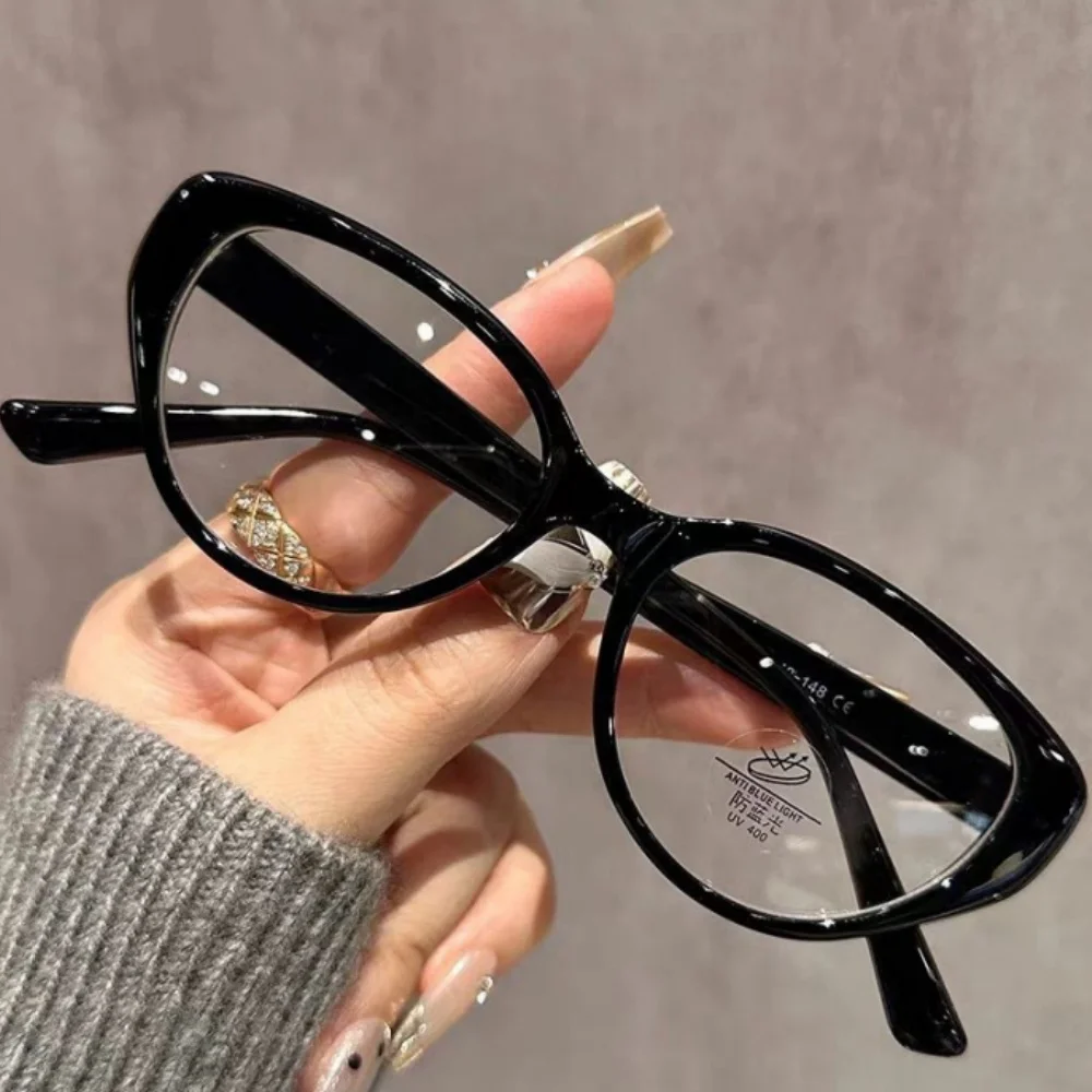 Retro Sweet Cool Spice Millennium Y2K Cat Eye Frame Anti Blue Light Glasses for Women Black Frame Reading Eyewear 0 -4.0