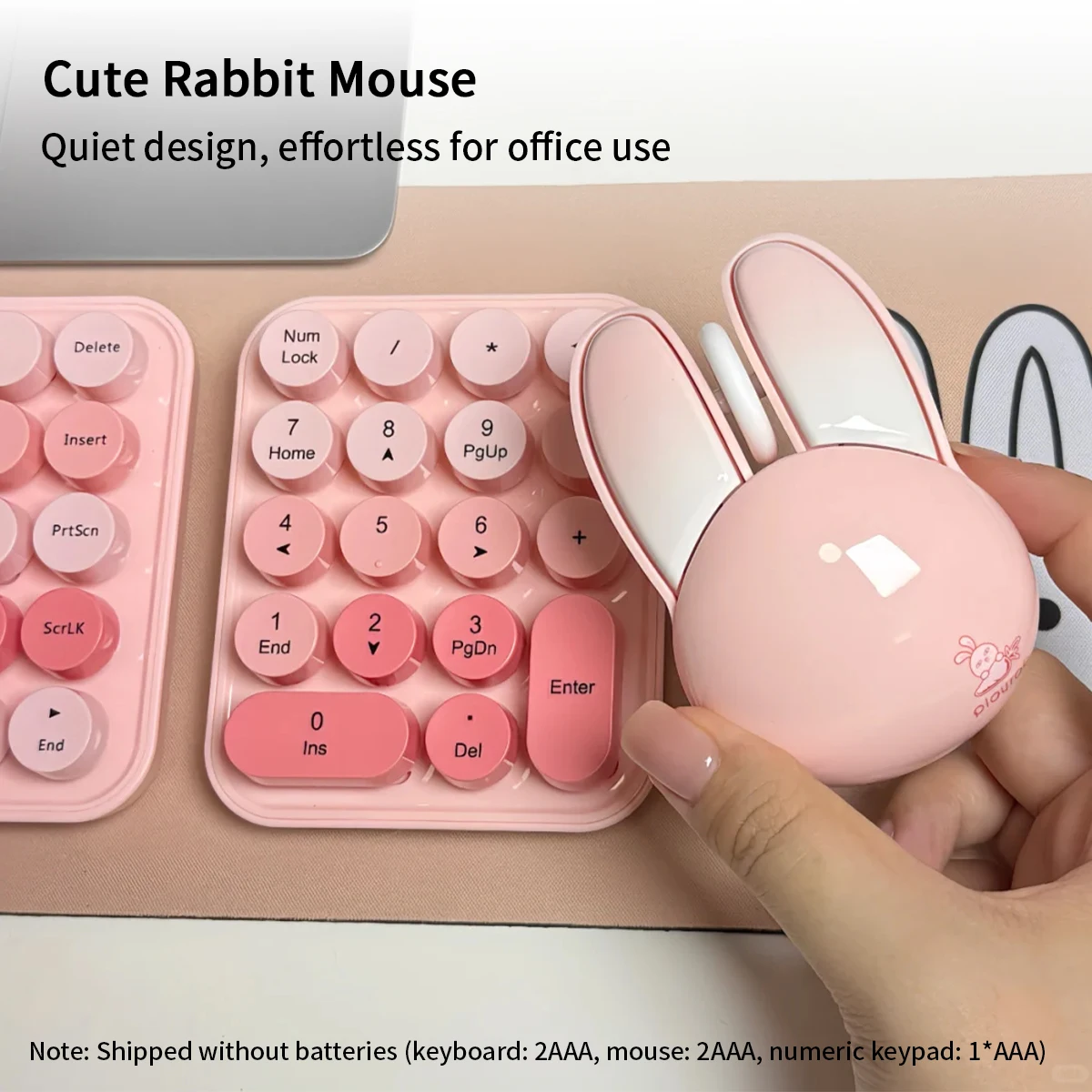 MOFii 3-in-1 무선 키보드 마우스 콤보, 핑크색 라운드 귀여운 키캡, 2.4G 플러그 앤 플레이, PC 노트북용 US QWERTY 레이아웃