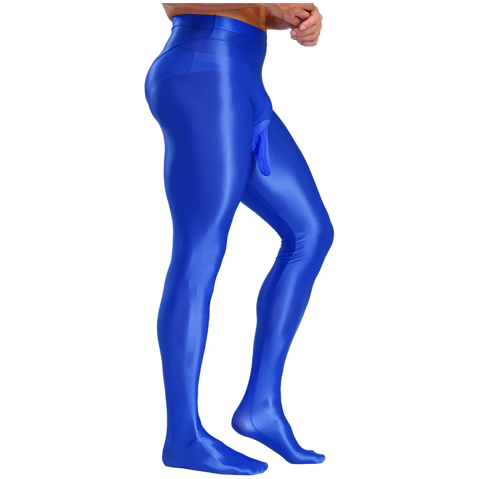 Mens Lingerie Sexy Sheer Pantyhose Stocking Bulge Pouch Footed Tights Glossy Silky Stockings Dance Yoga Workout Underwear Pants