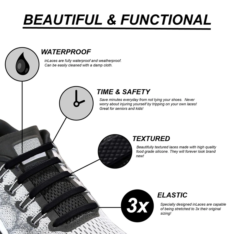 Lacets de chaussures élastiques en silicone, sans attaches