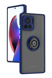 Durable Hard Silicone Phone Case with Magnetic Ring Holder for Moto Edge 30Ultra 5G (Treasure Blue)