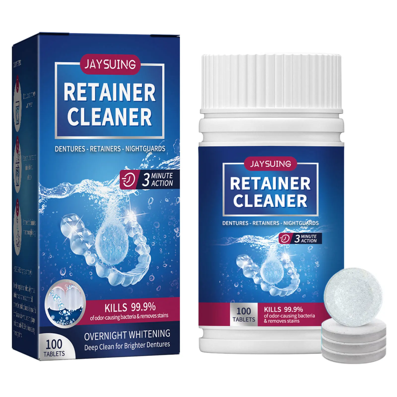 

100pcs Retainer Cleaner Tablets Removes Stains Discoloration Odors & Plaque Perfect For All Dental Devices