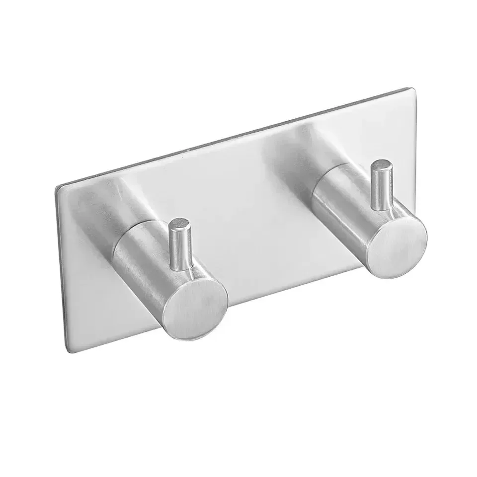 Brushed NIckel Towel Holder Silver Brushed NIckel Multipurpose Triple Hook No Drilling Self Adhesive