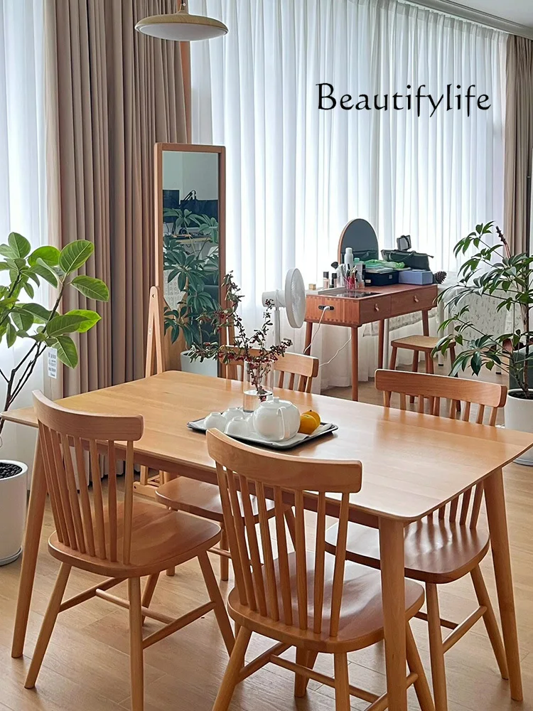 

Solid Wood Dining Tables and Chairs Set Small Apartment Modern Minimalist Dining Table