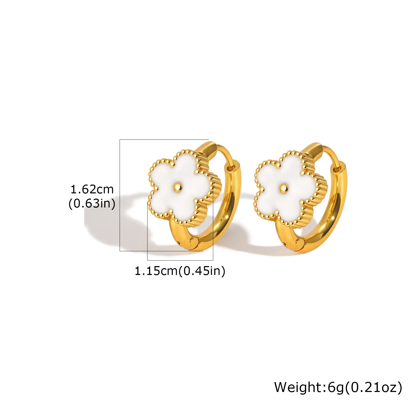 עגילי חישוק פרחוניים דקים, עגילי פלדת אל-חלד מצופים זהב לנשים, תכשיטי חורף מודרניים עמידים במים