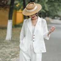 Ladies Linen Blazer Coat Summer Retro Loose Cardigan Tops Women Suit Outerwear Female Single Breasted Thin Breathable Jacket New 1