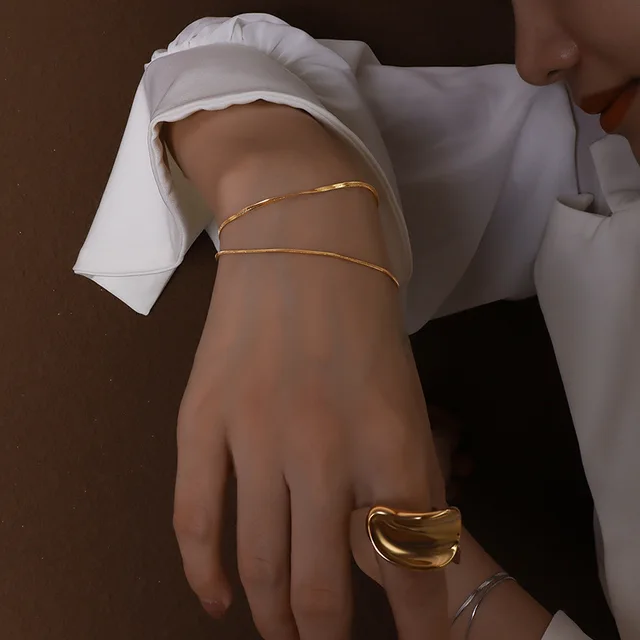Pulsera de cadena de hoja de doble capa exagerada para mujer, joyería chapada en oro, acero de titanio, accesorios de joyería, nueva moda - Image 5