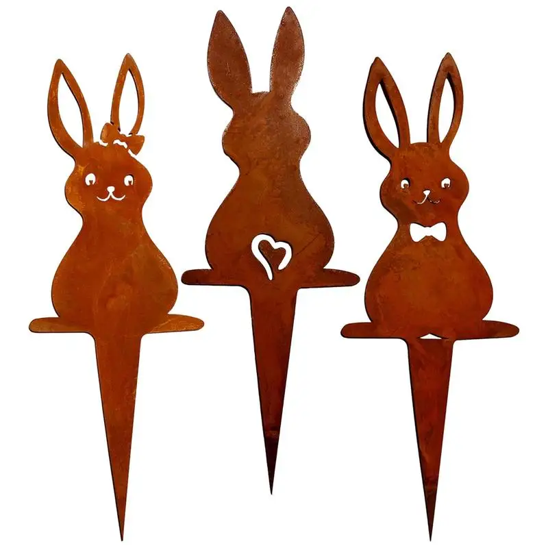 

Metal Bunny Stakes Rusty Rabbit Easter Lawn Stake 3 Pieces Outdoor Sculpture Easter Lawn Stakes For Flowerbeds Patios Lawn Court