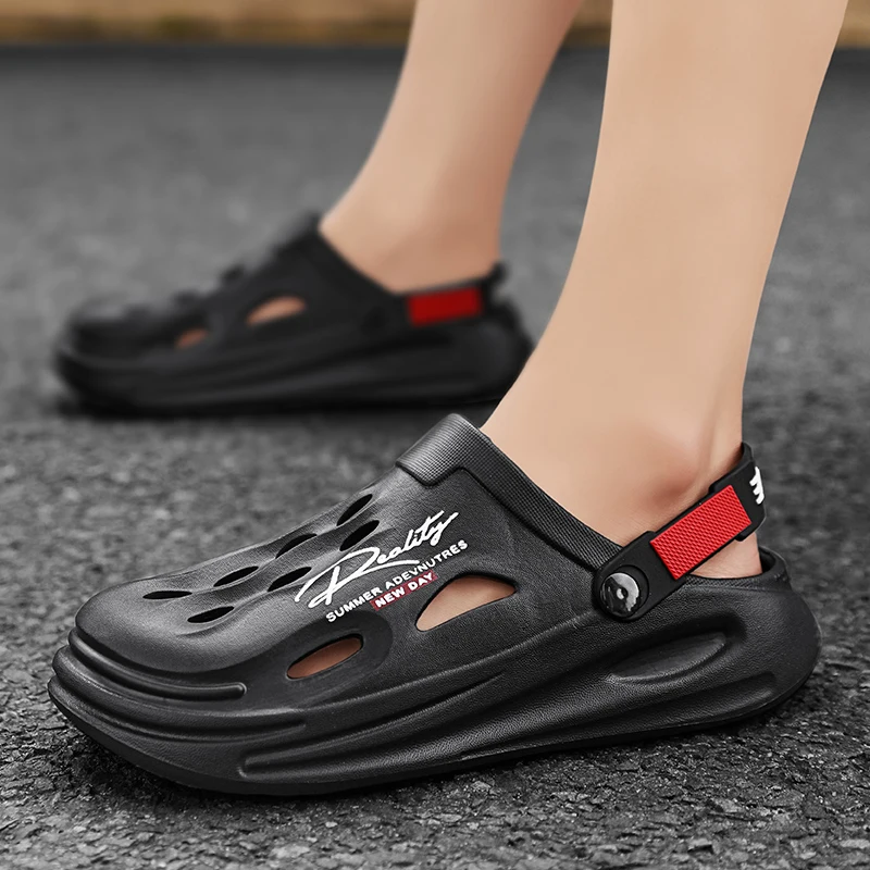 Men Breathable Slip-On Clogs Slippers Comfortable Non-Slip Sole Summer Thick Platform Outdoor Garden Sandals