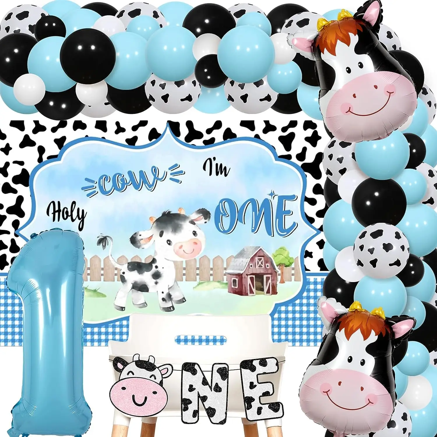 

Cow 1st Birthday Decorations Boy Holy Cow I I'M One Backdrop Cow Theme 1st Birthday Balloons Garland Kit One High Chair Banner