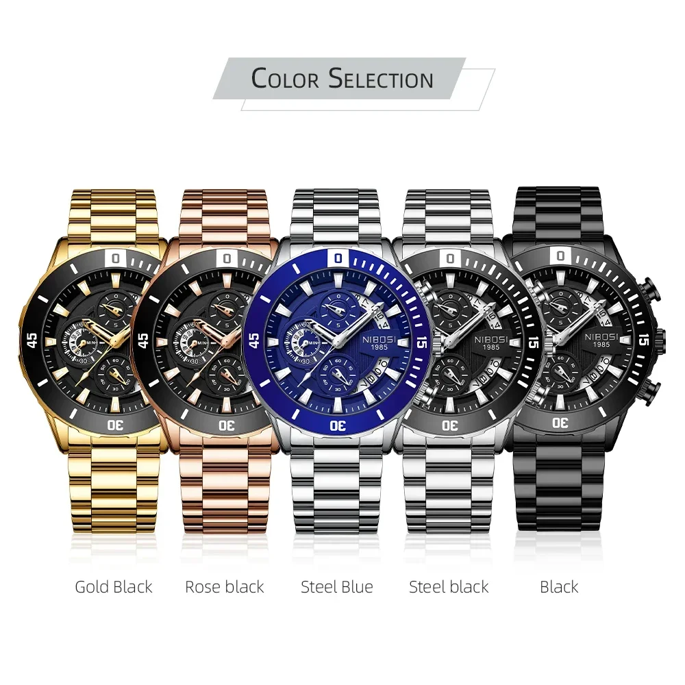 NIBOSI 2024 Big Wrist Watch Men Waterproof Chronograph Military Male Clock Top Brand Luxury Man Sport Watches Relogio Masculino