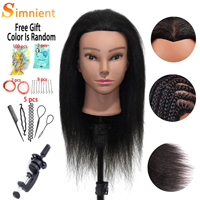 Tête de Mannequin africain 100%, tête de poupée pour formation de coiffeur, avec  trépied, cosmétologie, pour le tressage - AliExpress