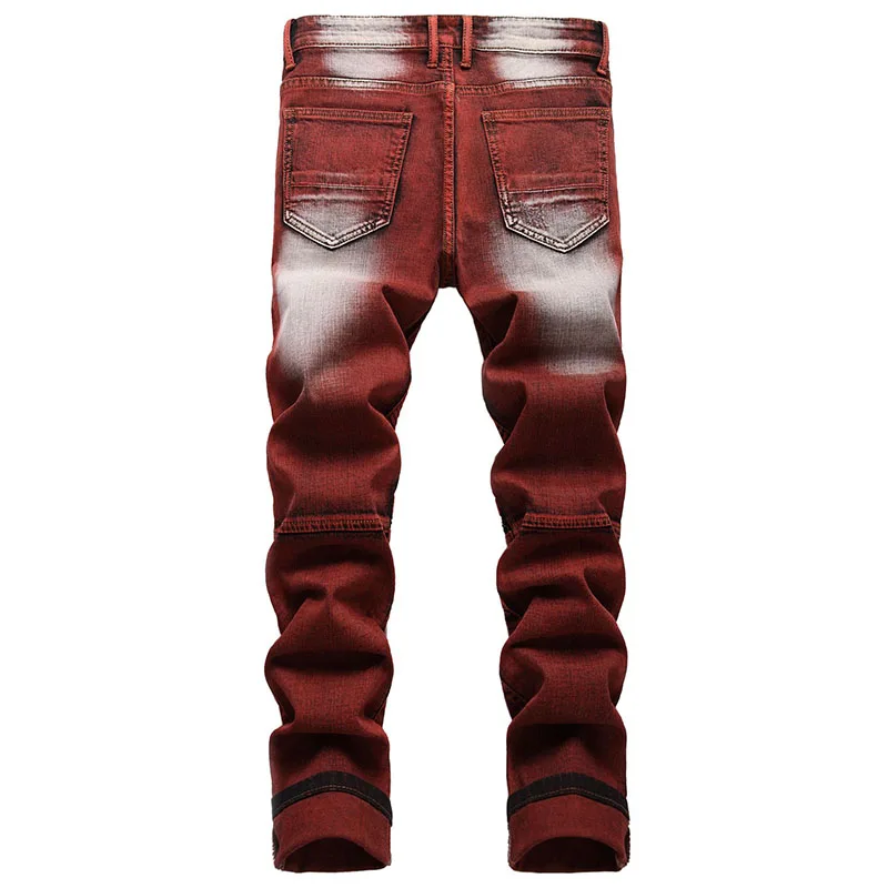 Men Casual Jeans Coated Straight Pleated Biker Jeans Male Motorcycle Denim Pants Vaqueros Hombre Plus Size 42 denim pants denim trousers men trousers