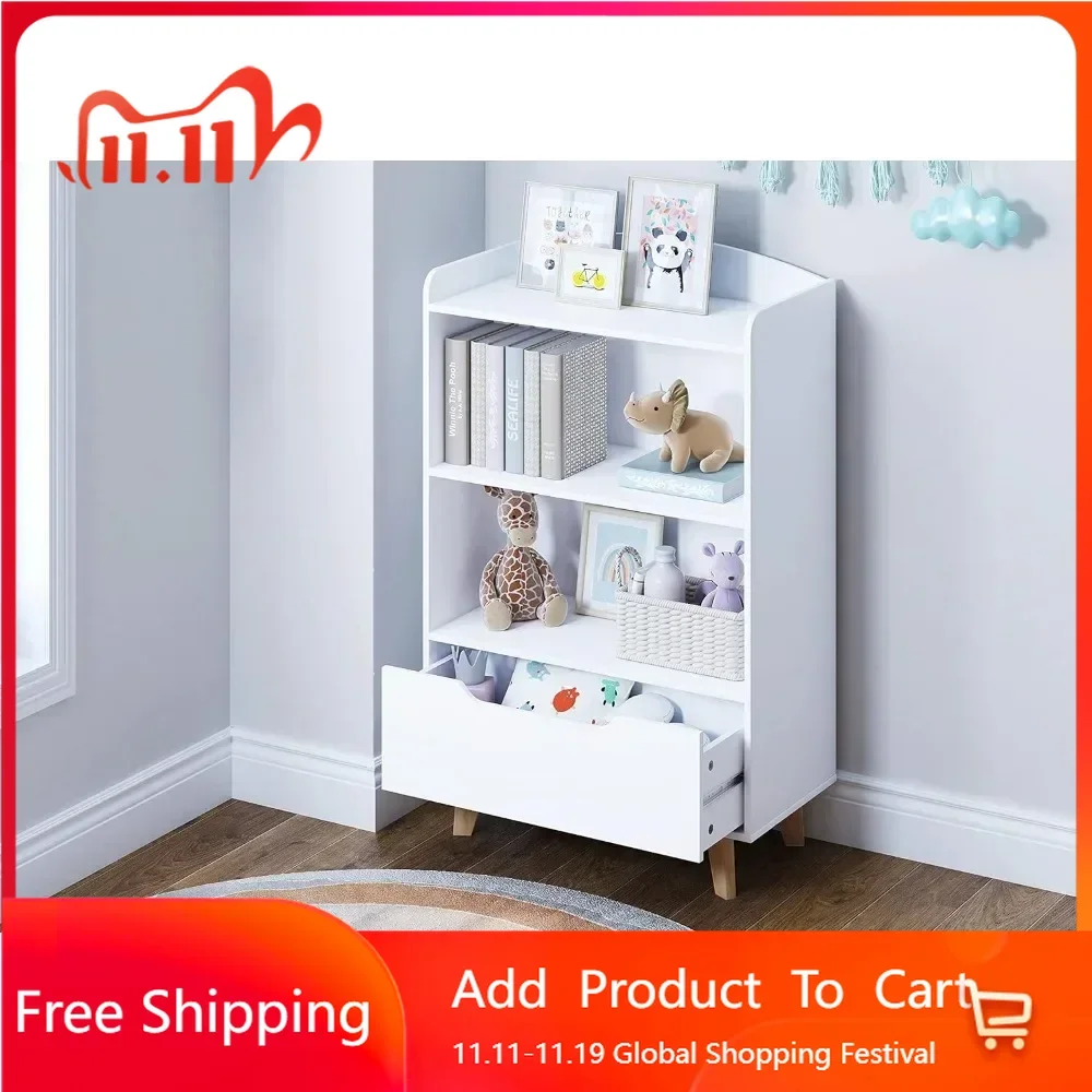 kids Bookshelf,Wood Kids Toy Storage Organizer, Children's Bookcases with Storage and Drawer for Playroom,Bedroom,Nursery School