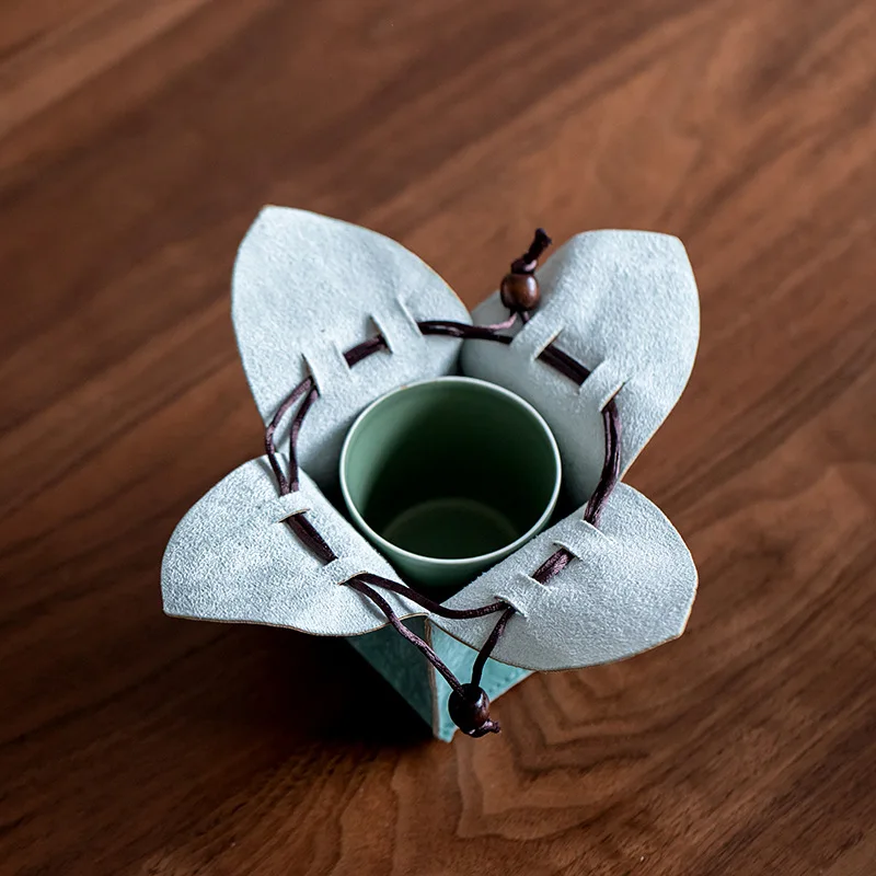 Personal Tea Cup Pouch - Portable Drawstring Storage Bag for Travel & Outdoor, Chinese Style Antique Cup Sleeve,  Gift for Tea