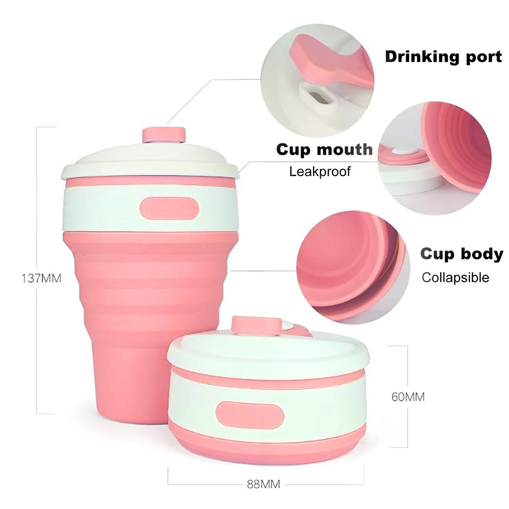 Compact Silicone Collapsible Cups with Lid - 12 Oz Reusable Portable Travel Mugs