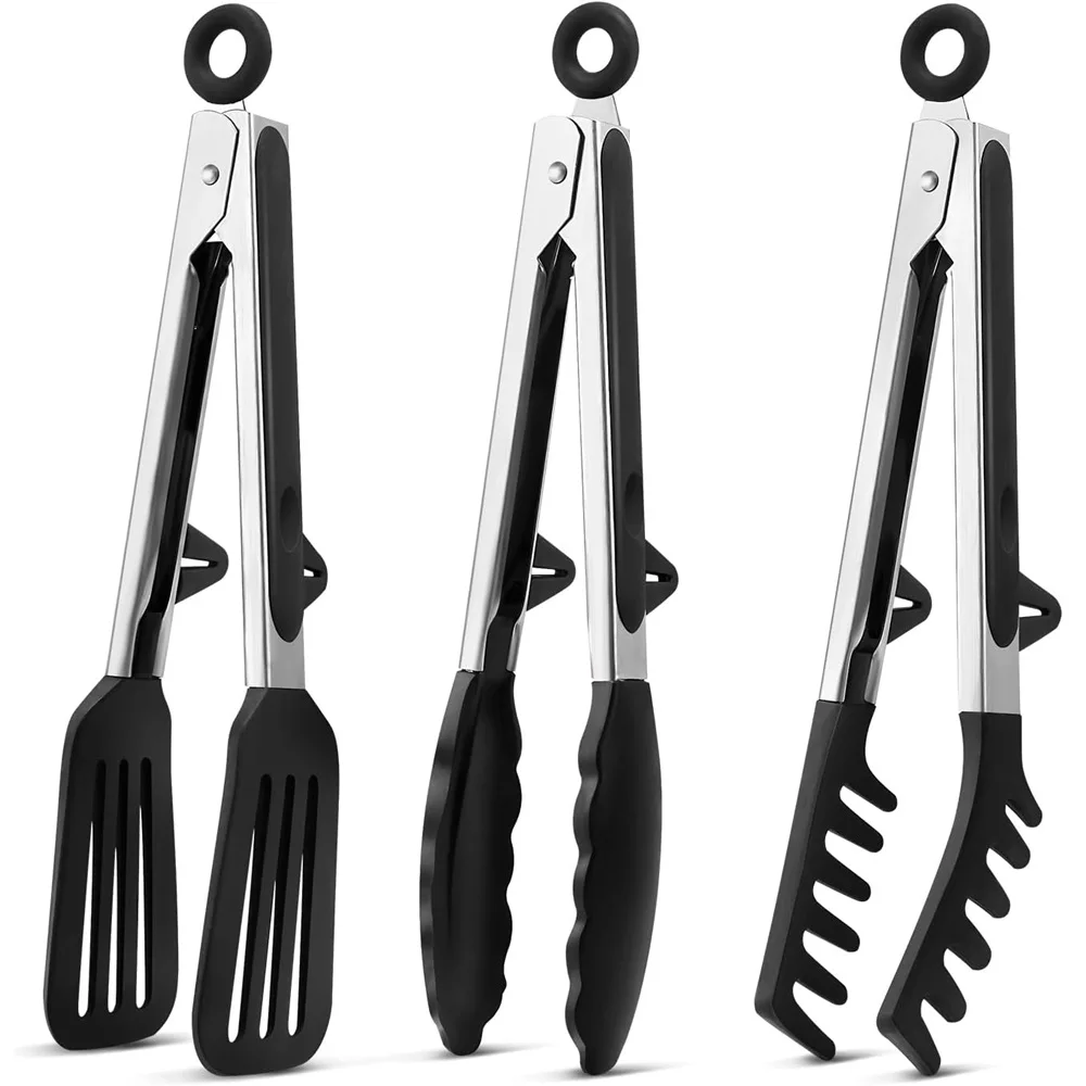 Food Tongs Stainless Steel BBQ Pasta Tongs Non-slip Food Steel Handle Lock Design Bread BBQ Salad Cooking Kitchen To food tongs