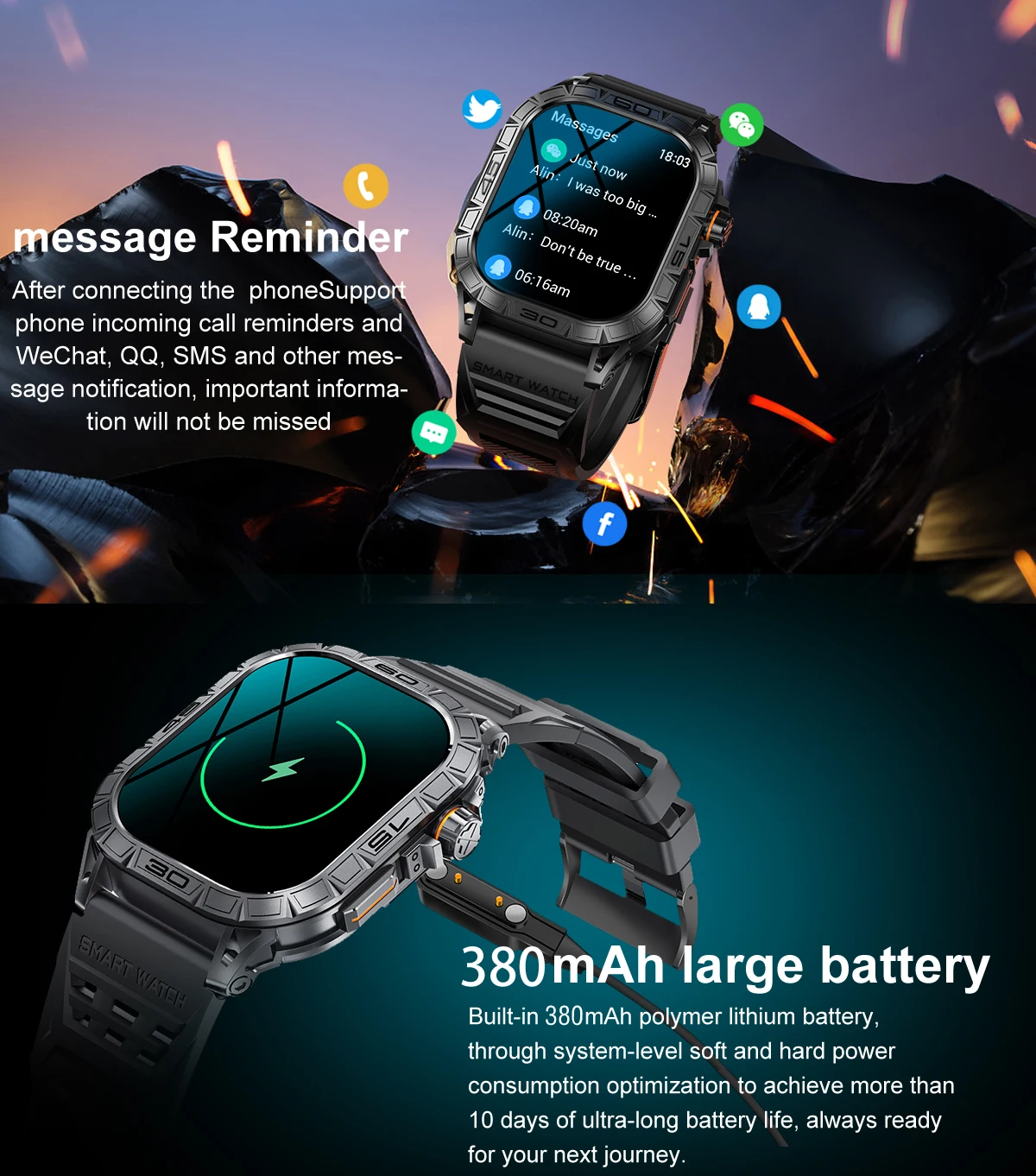 AMOLED K63 Ʈ ġ   ȭ ̾, ɹڼ AI , 1.96 ġ, 380MAH,   , IP68  Ʈ ġ